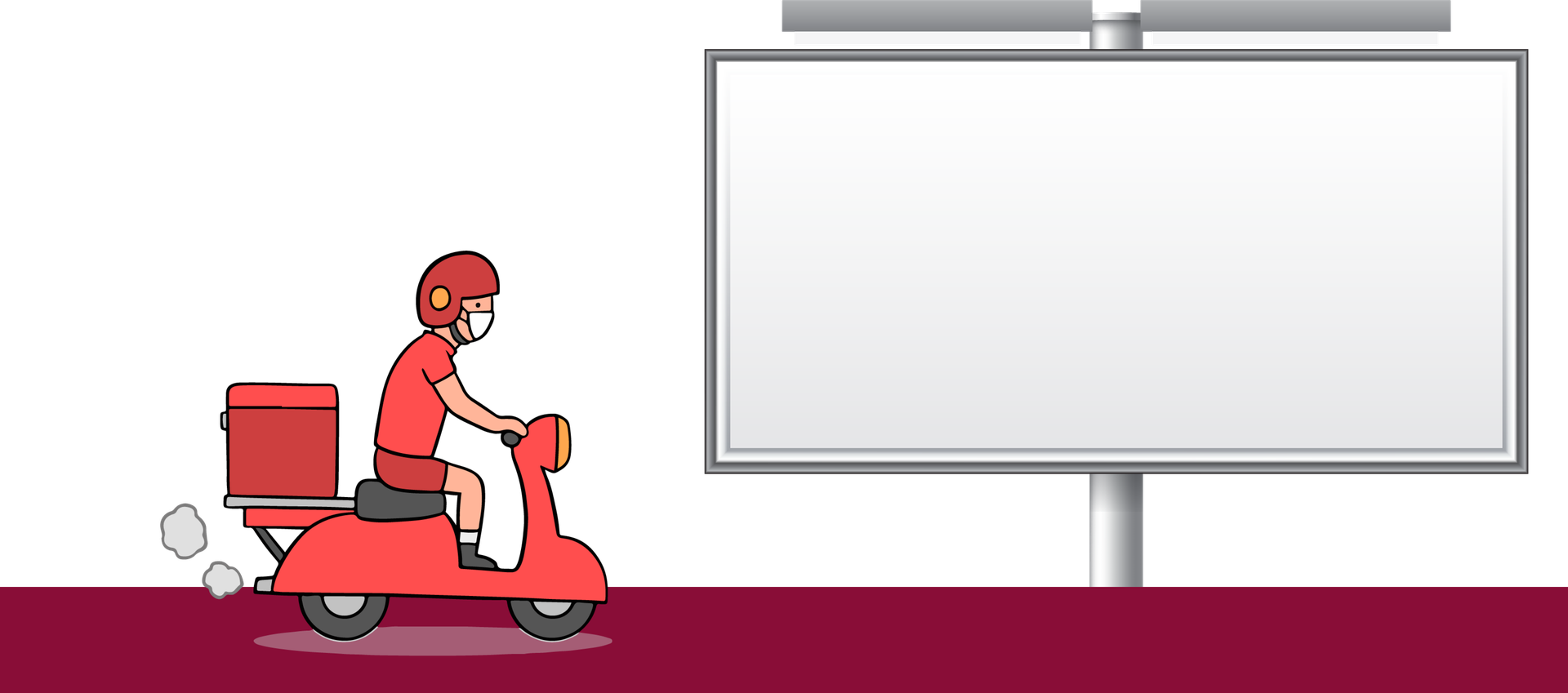 Repartidor de Santo Pecado en moto delante de la valla del bloque de delivery.